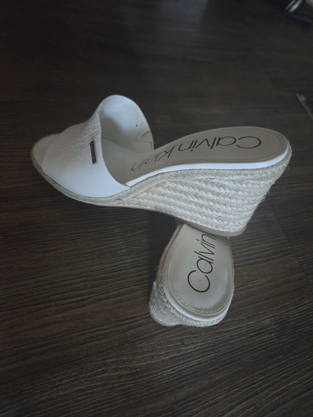 Calvin Klein White Espadrille Wedge Slide
